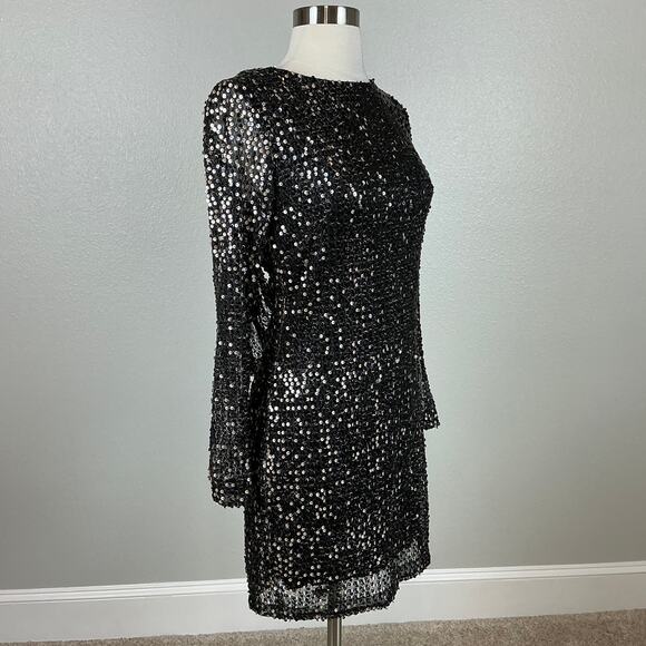 Betsy & Adam Black Sequined Long Sleeve Formal Cocktail Dress Size 10 - Picture 2 of 14